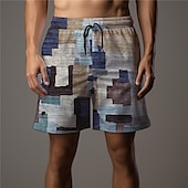 cheap Geometric Print-Men&#039;s Plaid Color Block Patchwork Swim Shorts Board Shorts Swimming Trunks Mid Waist Vacation Hawaiian Holiday Vacation Holiday Beach Drawstring with Mesh lining Elastic Waist Designer Clothing