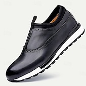 cheap Premium Leather Sneakers-Men&#039;s Premium Cowhide Leather Slip-On Loafers – Green and Black Brogue Design, Comfortable Cushioned Sole, Casual and Formal Shoes