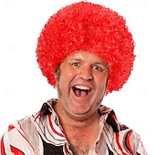 رخيصةأون باروكات الحفلات-باروكات أفريقية قصيرة منفوشة - شعر مستعار ديسكو هيبي مجعد للنساء والرجال لأزياء تنكرية لحفلات الهالوين، شعر مستعار لعيد القديس باتريك