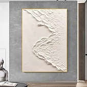 preiswerte Abstrakte Gemälde-Weiße Wellen, abstraktes Gemälde, weiße 3D-Strukturkunst, weiße strukturierte Wandkunst, minimalistische Kunst, Heimdekoration, gespannter Rahmen, fertig zum Aufhängen