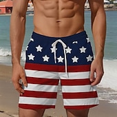 cheap Flag Print-Men&#039;s American Flag Swim Trunks Swim Shorts Board Shorts Mid Waist Vacation Hawaiian Holiday Vacation Holiday Beach Drawstring with Mesh lining Elastic Waist Designer Clothing Apparel