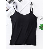 abordables Tops y pantalones de dormir para mujer-Pijama de mujer de color puro, sencillo, cómodo, de uso diario, de rayón, transpirable, con tirantes, sin mangas, con tirantes, sin espalda, con almohadillas para el pecho, para verano y primavera,