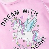 cheap Girl&#039;s 3D Cartoon-Girls&#039; 3D Unicorn Tee &amp; Shorts Pajama Set Pink Short Sleeve 3D Print Summer Active Fashion Cute Polyester Kids 3-12 Years Crew Neck Home Causal Indoor Regular Fit