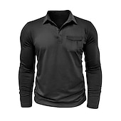 preiswerte Klassisches Poloshirt für Herren-Herren Poloshirt Polos mit Knöpfen Casual Sport Kargen Langarm Modisch Basic Glatt Taste Tasche Frühling &amp; Herbst Regular Fit Schwarz Weiß Armeegrün Rote Marineblau Dunkelgrün Poloshirt