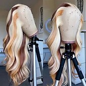 economico Parrucche lace front capelli veri-p4/613 evidenzia biondo 13x4 parrucche frontali in pizzo parrucche con onde del corpo in capelli umani densità 180%
