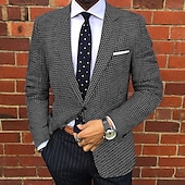 billiga Herrars klassiska kavajer-Herr Studenten Kavaj Företag Cocktailfest Bröllopsfest Mode Ledigt Höst vinter Polyester Slät Knappar Ficka Ledigt / vardag Enkelknäppt Blazer Svart Khaki grön Grå