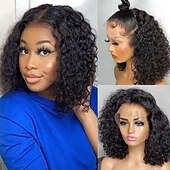 economico Parrucche lace front capelli veri-parrucca frontale in pizzo 13x4 con capelli umani remy, parrucche corte e ondulate ricce con capelli per bambini