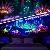 olcso Feketeművilágítás-blacklight gobelin UV reaktív világít a sötétben ragyogás buli hátborzongató virágok trippy ködös természet táj függő gobelin fali művészeti falfestmény nappali hálószobába