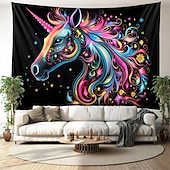 tanie Blacklight gobelin-gobelin z czarnym światłem UV reaktywny świecący w ciemności świecący neonowy jednorożec zwierzęcy psychodeliczny trippy mglisty wiszący gobelin ścienny sztuka mural do salonu sypialni