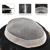 cheap Human Hair Pieces &amp; Toupees-Toupee for Men Human Hair System Replacement Fine Mono Hairpiece Poly Skin Around Durable NPU Monofilament Mens Wig 6X8 7X9 8X10