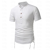 abordables Informal de negocios-Hombre Camisa camisa de lino Camisa de lino de algodón Camisa de algodón blanca Camisa de cuello chino Camisa de cuello mandarín Plano Vacaciones Calle Negro Blanco Azul Marino Caqui Manga Corta