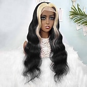 economico Parrucche lace front capelli veri-Parrucca frontale in pizzo colorato 13x4 1b/613 con parte libera, capelli brasiliani ondulati, densità 150% per donne nere, 10-28 pollici