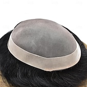 cheap Human Hair Pieces &amp; Toupees-Toupee for Men Human Hair System Replacement Fine Mono Hairpiece Poly Skin Around Durable NPU Monofilament Mens Wig 6X8 7X9 8X10