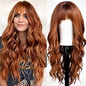abordables Perruques Synthétiques Sans Bonnet-Perruques blondes sales ombrées avec frange blonde longue perruque ondulée pour femmes perruque de cheveux synthétiques bouclés longs pour usage quotidien de fête 24 pouces