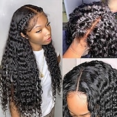 economico Parrucche lace 360-Parrucche per capelli umani anteriori in pizzo trasparente 360 HD parrucca frontale in pizzo a onda profonda parrucca frontale in pizzo trasparente HD per donna