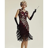 cheap Outfits-Retro Vintage Roaring 20s 1920s Flapper Dress Dress Outfits Necklace / Earrings The Great Gatsby Wedding Guest Sequins Tassel Fringe Women&#039;s Party / Evening Masquerade Wedding Reception Adults&#039; Dress