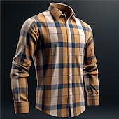 cheap Geometric Pattern-Men&#039;s Plaid / Check Geometric Pattern Shirt Button Up Shirt Long Sleeve Business Daily Wear Going out Spring Turndown Print Button-Down Blue Green Khaki