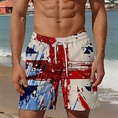 cheap Flag Print-Men&#039;s National Flag Swim Shorts Board Shorts Swimming Trunks Mid Waist Vacation Hawaiian Holiday Vacation Holiday Beach Drawstring with Mesh lining Elastic Waist Designer Clothing Apparel