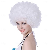 olcso Party Parókák-rövid, göndör, göndör afro paróka nőknek 70-es évek szintetikus hőálló parókák vicces party cosplay haj St. Patrick napi parókák