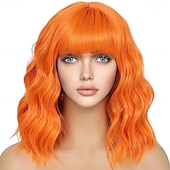 cheap Synthetic Trendy Wigs-Bob Wig With Bangs Short Wavy Blue Wig Women Synthetic Colored Bachelorette Wigs Shoulder Length Party Halloween Christmas Fun Cosplay Wigs