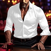 cheap Men&#039;s Satin Shirts-Men&#039;s Shirt Satin Shirt Casual Shirt Button Up Shirt Plain Wedding Vacation Black White Wine Blue Long Sleeve Lapel Spring &amp;  Fall Clothing Apparel