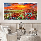preiswerte Blumen-/Botanische Gemälde-Ölgemälde, handgemaltes Mohnfeld-Gemälde, Kunstwerk, handgefertigtes Wildblumen-Ölgemälde, Landschaft, rote Mohnblumen, Ölgemälde für Wohnzimmer, Schlafzimmer, Hotelwand, Heimdekoration