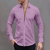 cheap Men's Non Iron Shirts-Men's Dress Shirt Button Up Shirt Plain Wedding Daily Light Blue Black White Pink Long Sleeve Lapel Spring &amp;  Fall Clothing Apparel Collared Shirts