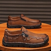 preiswerte Herrenpantoletten &amp; -slipper-Braune Slipper aus Kunstleder für Herren mit seitlichem Reißverschluss und handgenähten Details – bequeme Freizeitschuhe für die Arbeit, Reisen und den Alltag