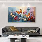 preiswerte Tiergemälde-Großes handgemaltes abstraktes buntes Schmetterlings-Ölgemälde auf Leinwand, handgemaltes Blumengemälde, Tiergemälde, Textur, Tiergemälde, Wandkunstbild für Wohnzimmer, Heimdekoration
