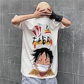 billige Tegneserie- og filmkaraktergrafikk-One Piece Monkey D. Luffy T-skjorte Tegneserie Manga Animé Graphic Til Par Herre Dame Voksne Karneval Maskerade Varmstempling Fritid / hverdag