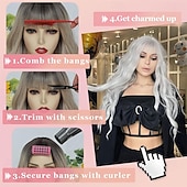economico Parrucche trendy sintetiche-parrucche bianche con frangia per le donne parrucca sintetica ondulata lunga parrucca colorata parrucche resistenti al calore per feste cosplay
