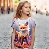 tanie 3D zwierzęta dziewczynki-Dla dziewczynek 3D Kreskówki Lisek T-shirt Koszule Krótki rękaw Druk 3D Lato Aktywny Moda Śłodkie Dzieci 3-12 lat Półgolf Na zewnątrz Codzienny Regularny