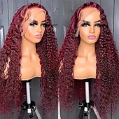 cheap Human Hair Lace Front Wigs-Burgundy Curly Wigs 99J Lace Frontal Wig 13x4 Curly Frontal Wig 12-30 Inch