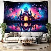 levne Tapiserie Blacklight-ramadán mešita blacklight gobelín uv reaktivní záře ve tmě trippy mlhavá příroda krajina závěsná gobelín nástěnná malba pro obývací pokoj ložnice