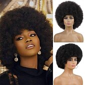 levne Párty paruky-afro paruky pro černé ženy 70. léta krátká černá afro paruka disco afro nafouklé paruky pro ženy výstřední kudrnatá paruka 10palcová přirozeně vypadající syntetická paruka denní párty cosplay