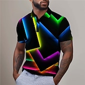 abordables Polo géométrique pour homme-Homme Géométrique Chemise de golf Manche Courte Polos Chemises à Col Occasionnel Vêtements de vacances Tenue formelle Vêtements de festival Impression 3D Boutons Été Jaune