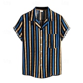 cheap Men&#039;s Button Up Shirts-Men&#039;s Summer Shirt Casual Shirt Bowling Shirt Button Up Shirt Yellow Red Blue Green Short Sleeve Color Block Stripes Turndown Vacation Hawaiian Patchwork Clothing Apparel Polyester Fashion Casual