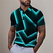 abordables Polo géométrique pour homme-Homme Géométrique Chemise de golf Manche Courte Polos Chemises à Col Occasionnel Vêtements de vacances Tenue formelle Vêtements de festival Impression 3D Boutons Été Jaune