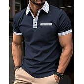 olcso Férfi klasszikus póló-Férfi POLO trikó Button Up Polos Hétköznapi Sport Hajtóka Rövid ujjú Divat Alap Színes Tyúklábminta Kollázs Zseb Nyár Normál Fekete Fehér Tengerészkék Medence Khakizöld POLO trikó