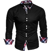 preiswerte Button-Down-Hemden für Herren-Herren Oberhemd Knopfhemd Schwarz Weiß Wein Langarm Farbblock Umlegekragen Frühling &amp; Herbst Hochzeit Täglich Bekleidung Hemden mit Kragen