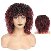 economico Parrucche da festa-Parrucche Afro Nere Ricce per Donne Nere Parrucche Corte per Donne Nere Parrucche di Capelli Naturali con Frangia Parrucche Ricce Kinky Afro Twist Parrucche di Halloween