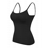abordables Tops y pantalones de dormir para mujer-Pijama de mujer de color puro, sencillo, cómodo, de uso diario, de rayón, transpirable, con tirantes, sin mangas, con tirantes, sin espalda, con almohadillas para el pecho, para verano y primavera,