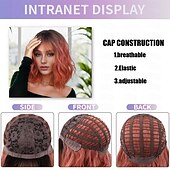 economico Parrucche da festa-Parrucca ombre rosa parrucche bob ondulate corte per donne con frangia lunghezza spalla parrucca sintetica per cosplay e feste per ragazze parrucche colorate per uso quotidiano parrucche di Halloween