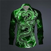 abordables Motif Animal-Homme Dragon Chemise Chemise boutonnée manche longue Abstrait Usage quotidien Sortie Printemps Col rabattu Imprimer Bouton bas Noir Jaune Rose Claire Rouge Bleu Roi