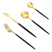 economico Serie Prima-set di posate in oro 4 pezzi set di posate in acciaio inossidabile 18/10 durevole servizio per matrimoni, casa, cucina, stoviglie, utensili, include cucchiaini, coltelli, forchette e cucchiai, set di