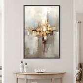 preiswerte Ölgemälde-Großes handgemaltes Blattgoldgemälde auf Leinwand, abstraktes beiges Ölgemälde, luxuriöse Kunst, strukturiertes Gemälde, handgemalte Kunst, goldenes Ölgemälde, Wanddekoration für Hoteldekoration