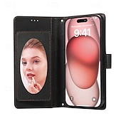 お買い得  iPhone用ケース-電話 ケース 用途 iPhone 16 iPhone 15 Pro Max iPhone 14 13 12 11 Pro Max Mini SE X XR XS Max 8 7 Plus ウォレットカードケース ミラー ジッパ－ 全身保護 幾何学模様 TPU PUレザー