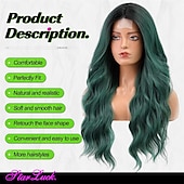abordables Pelucas de fiesta-Peluca ondulada larga ombre verde para mujeres peluca rizada de 26 pulgadas con parte central peluca sintética de fibra resistente al calor ideal para uso diario y fiestas pelucas de Halloween para