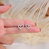 abordables Boucles d&#039;oreilles-Boucles d&#039;oreilles à tige en diamant synthétique pour la Saint-Valentin, classiques, précieuses, élégantes, simples, bijoux en argent blanc pour mariage, fiançailles, 1 paire