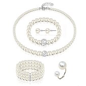 cheap Wearable Accessories-Bride Pearl Bracelet Necklace Earring Ring Handheld Bag Jewelry Set with 6 Diamond Set for Ladies